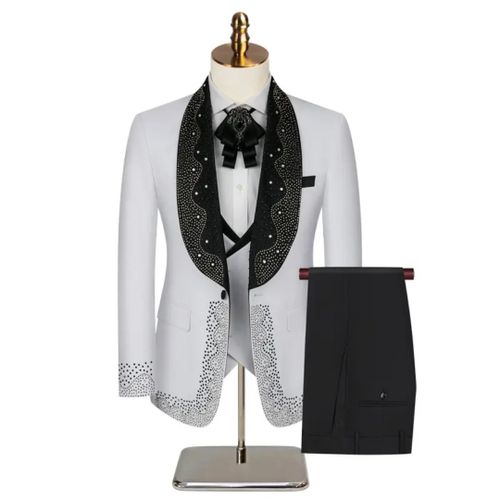 Limited Edition! 2024 Luxury Diamond Collar Tuxedo – 3-Piece Designer Suit Set For Grooms, Hosts & Special Events